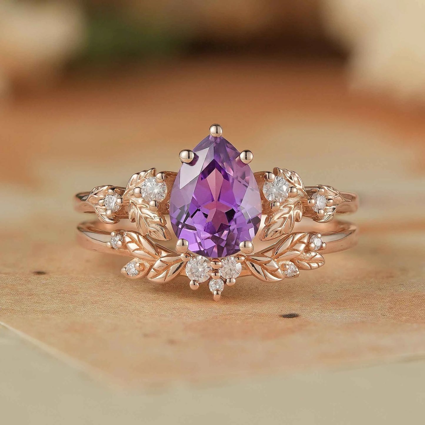 Purple Sapphire & Moissanite Ring Set