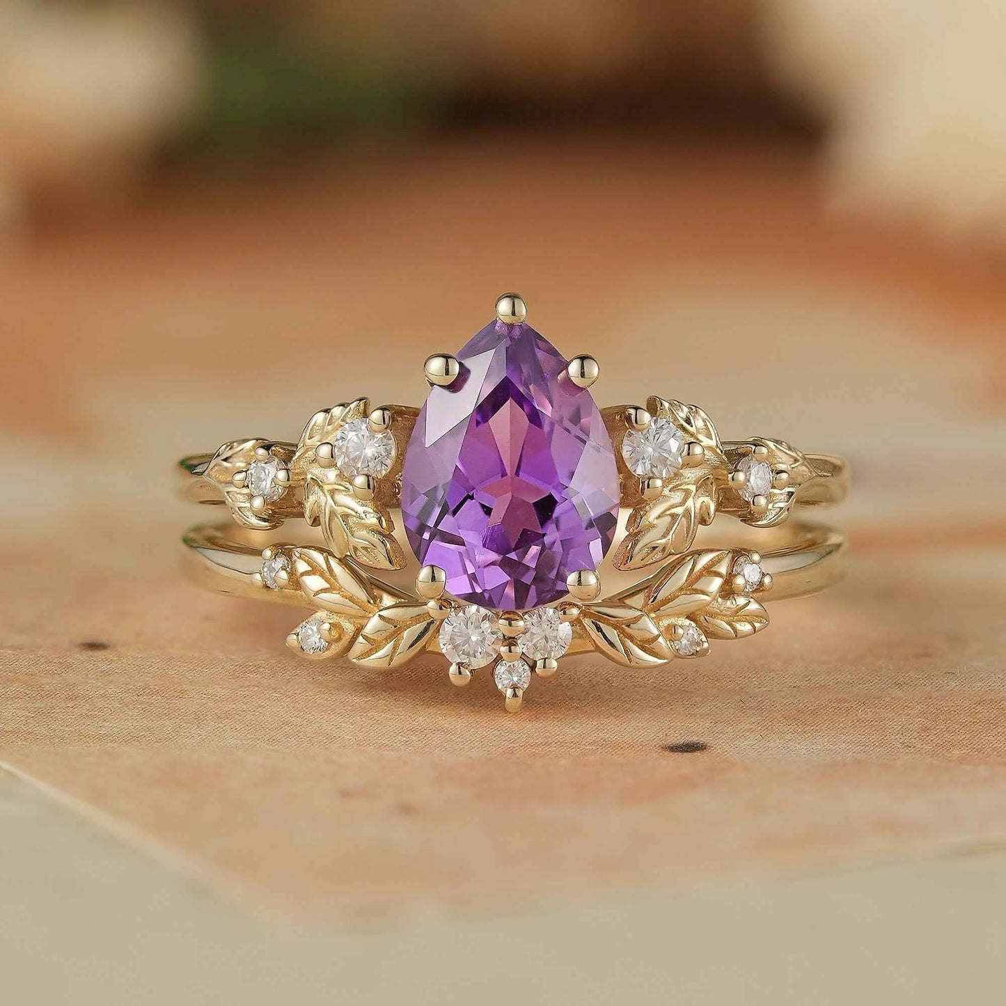 Purple Sapphire & Moissanite Ring Set