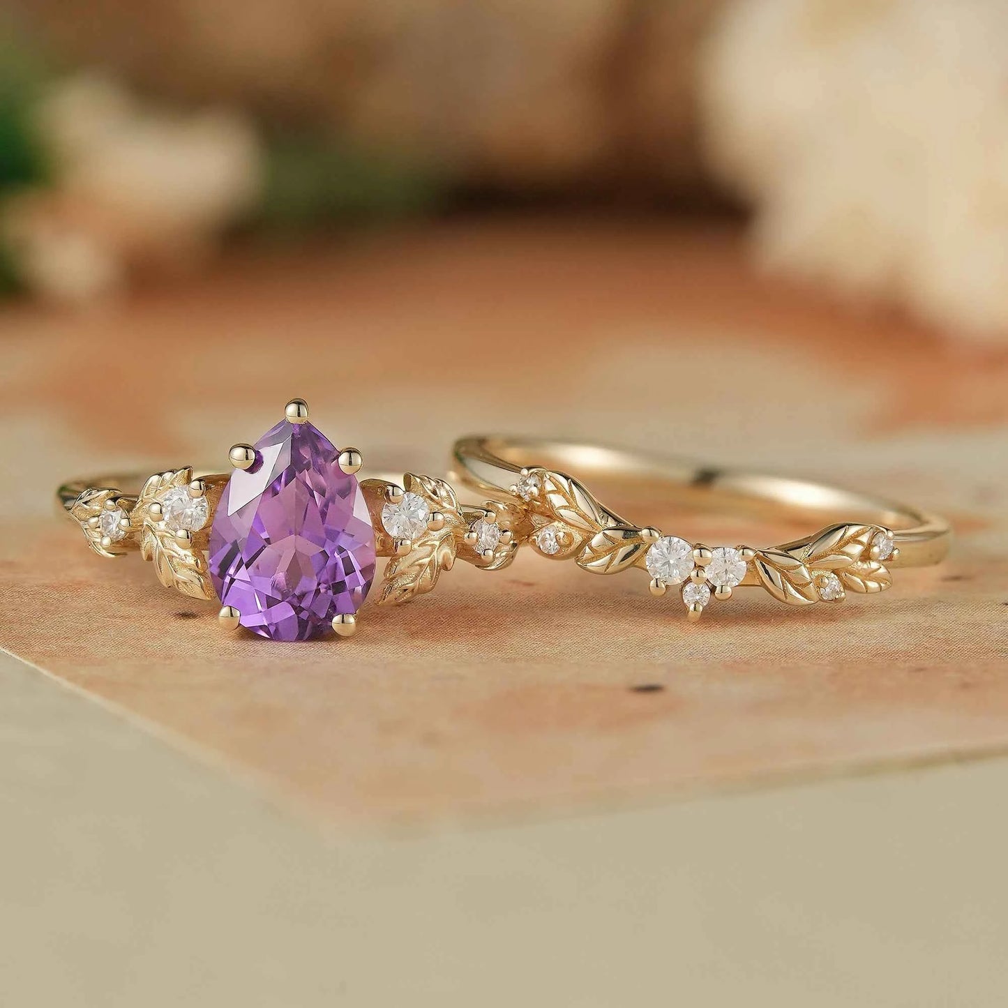 Purple Sapphire & Moissanite Ring Set