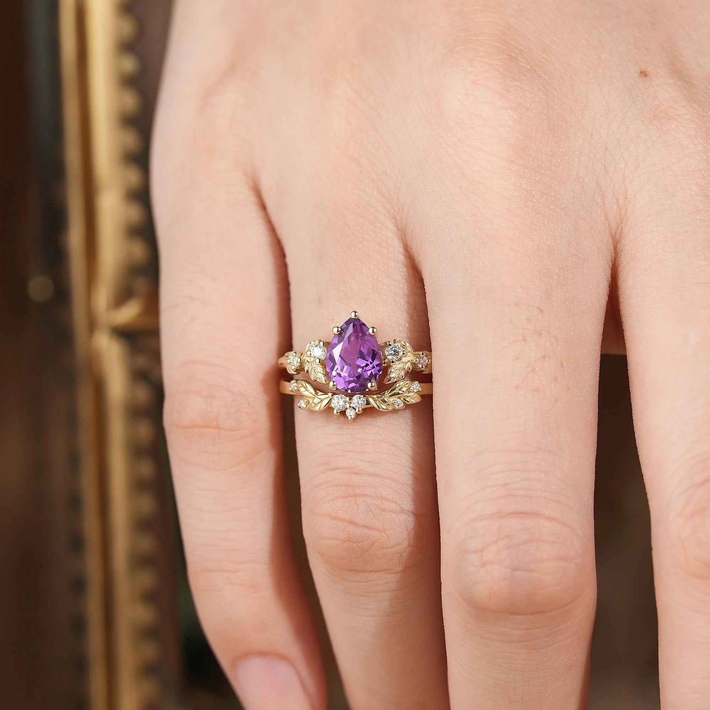 Purple Sapphire & Moissanite Ring Set