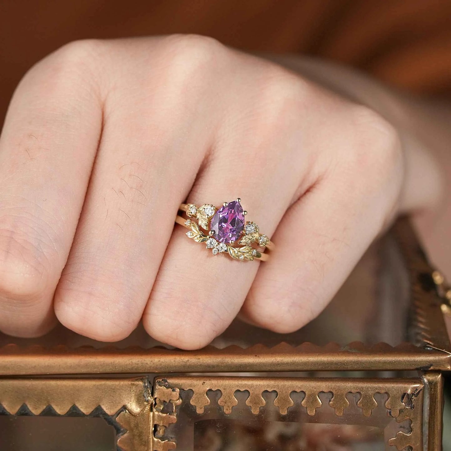 Purple Sapphire & Moissanite Ring Set