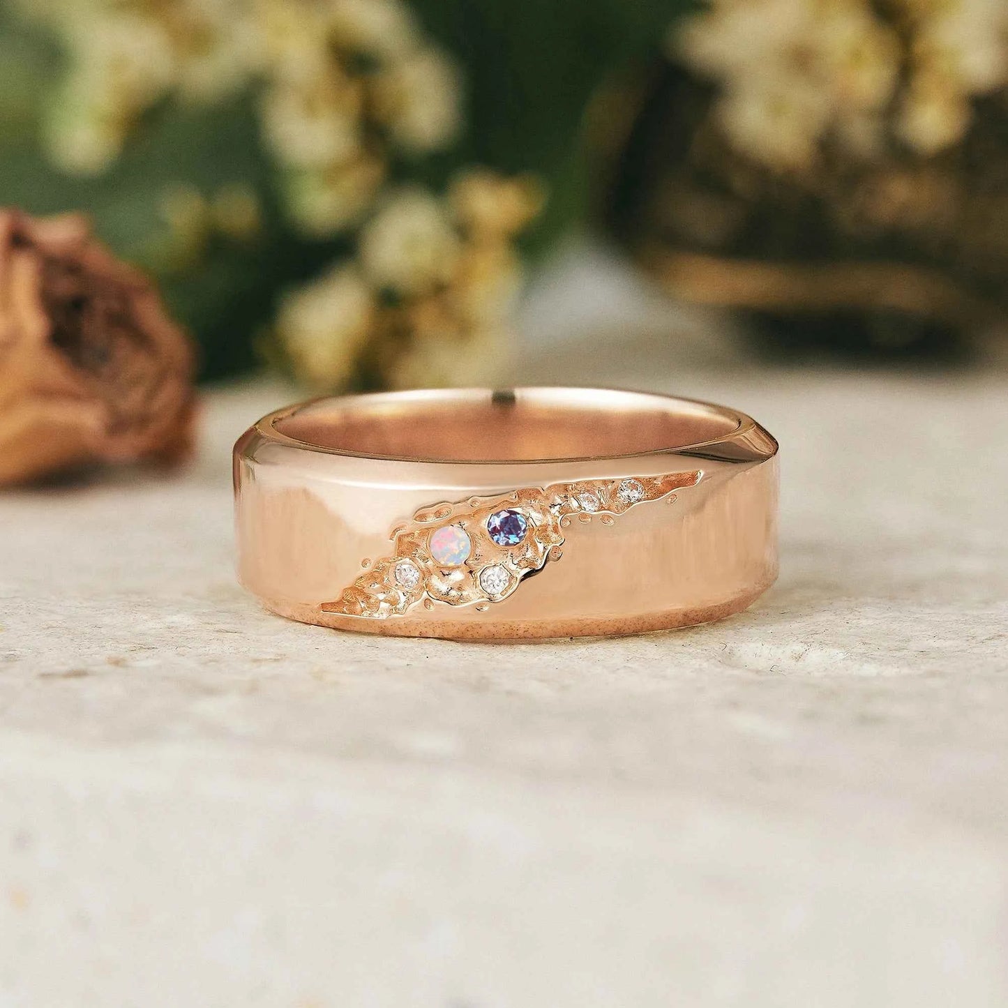 Unique Opal And Alexandrite Men's Ring