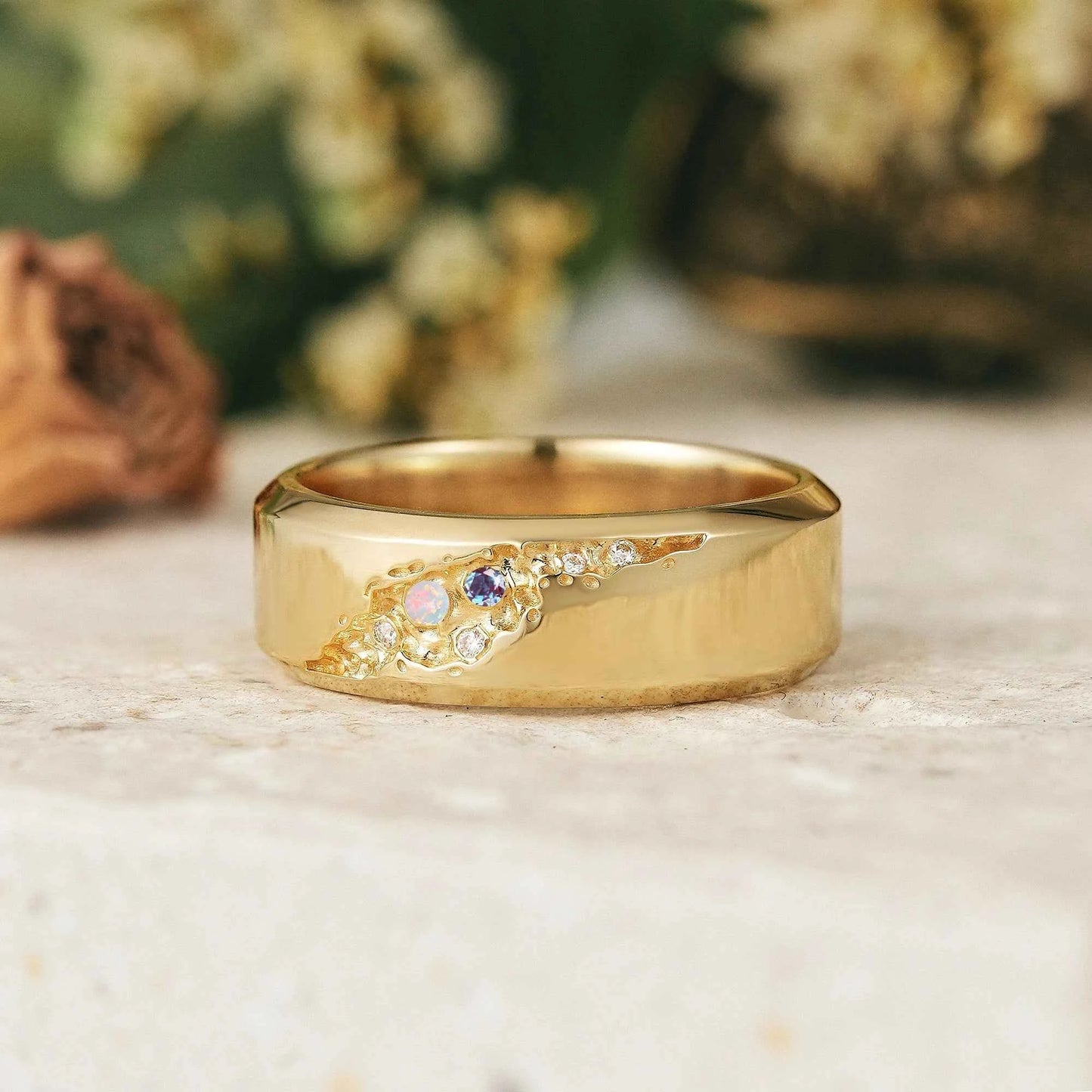 Unique Opal And Alexandrite Men's Ring