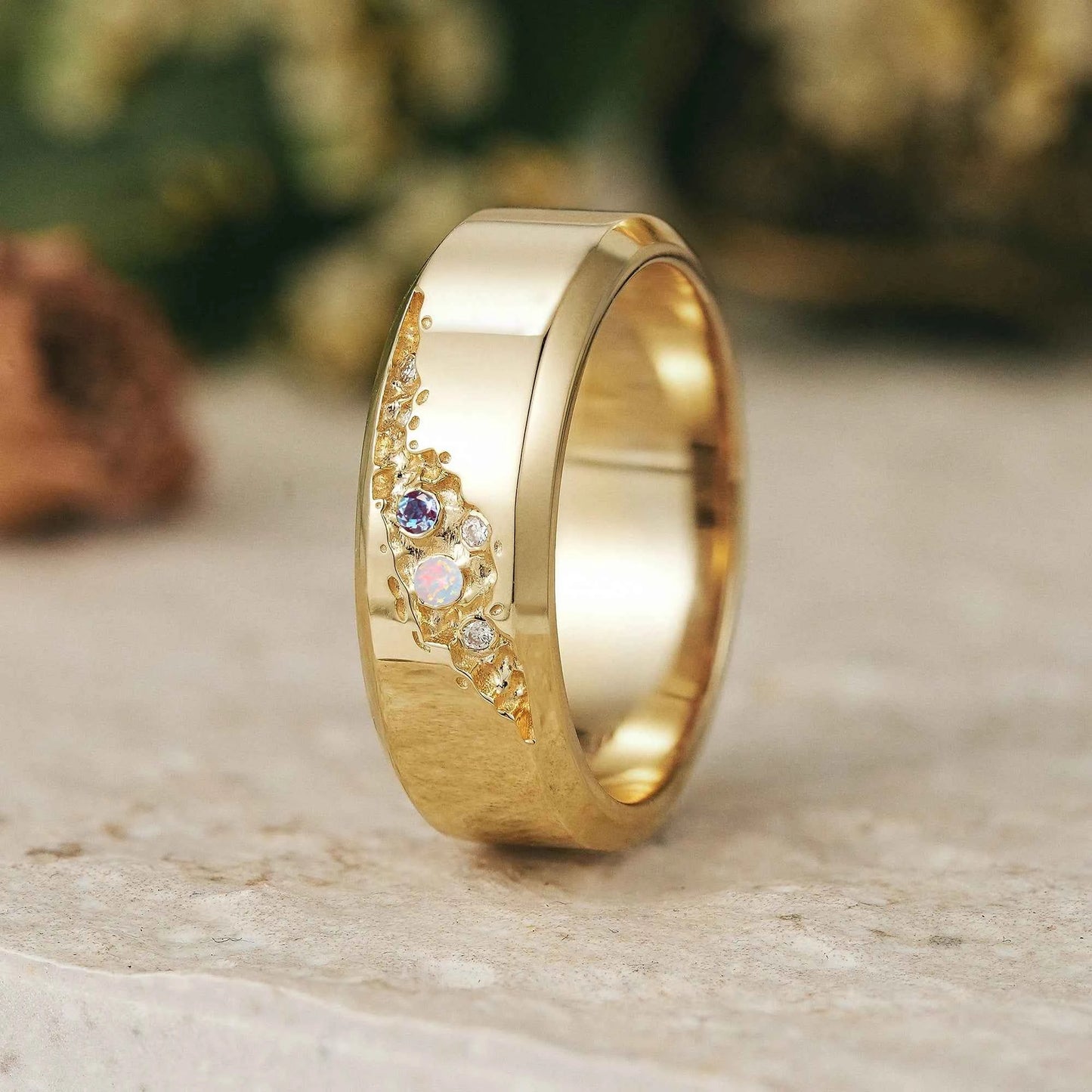 Unique Opal And Alexandrite Men's Ring