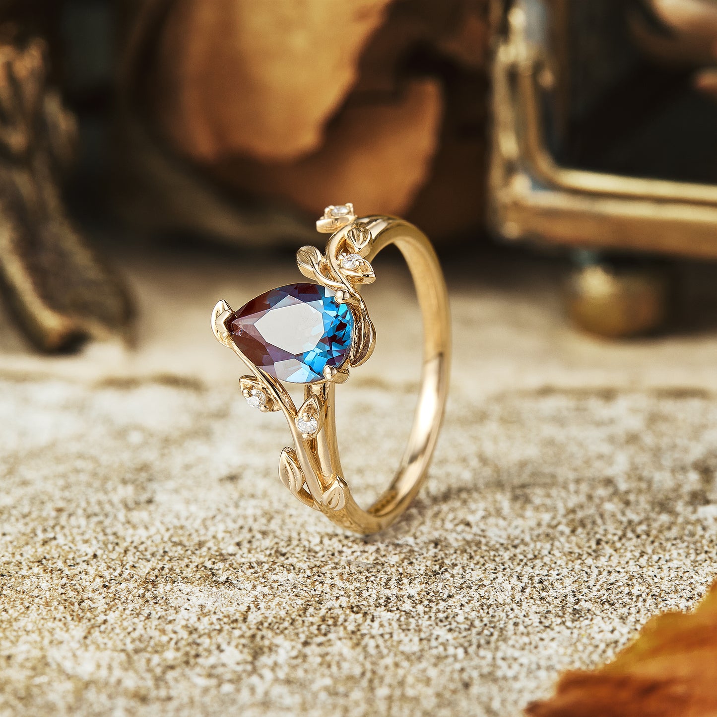GemsMagic Pear Cut Alexandrite Engagement Ring - Olivia