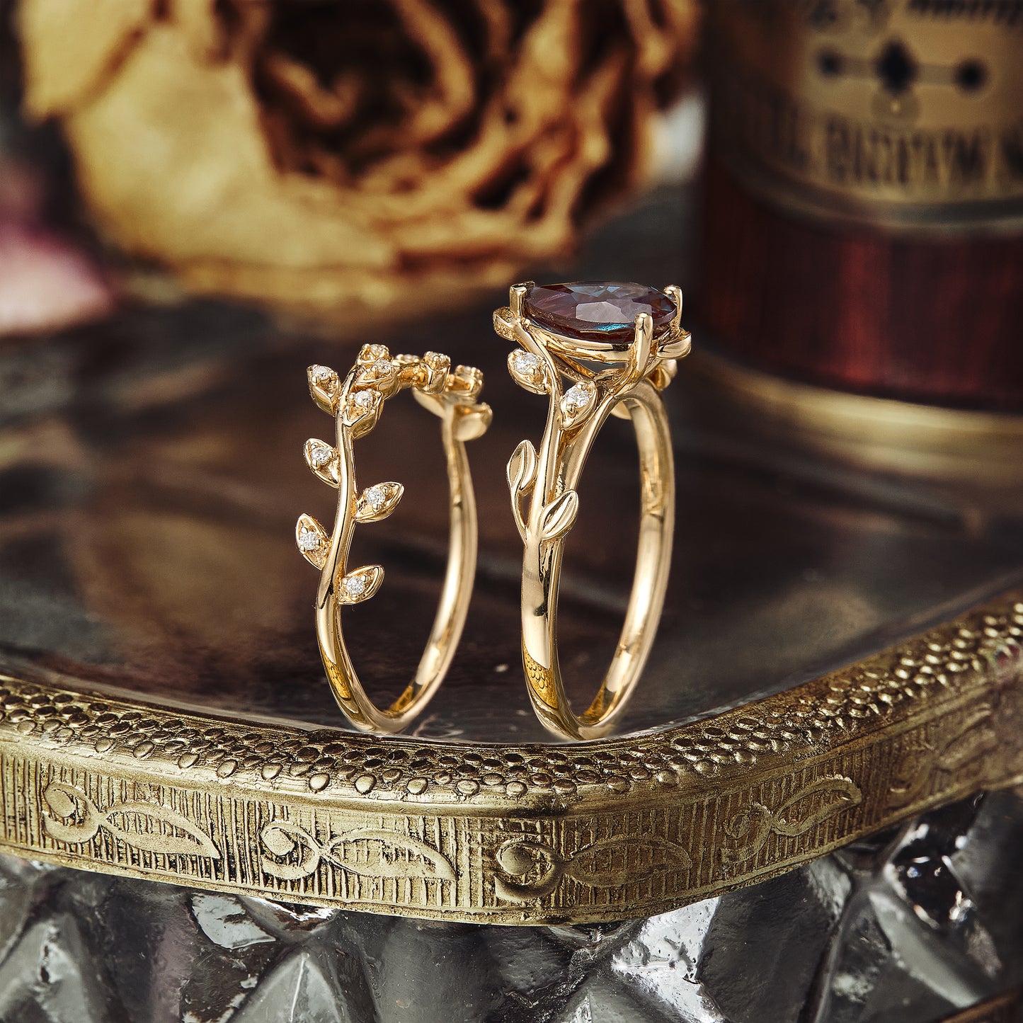 6x8mm Pear Cut Alexandrite Engagement Ring Set - Ava