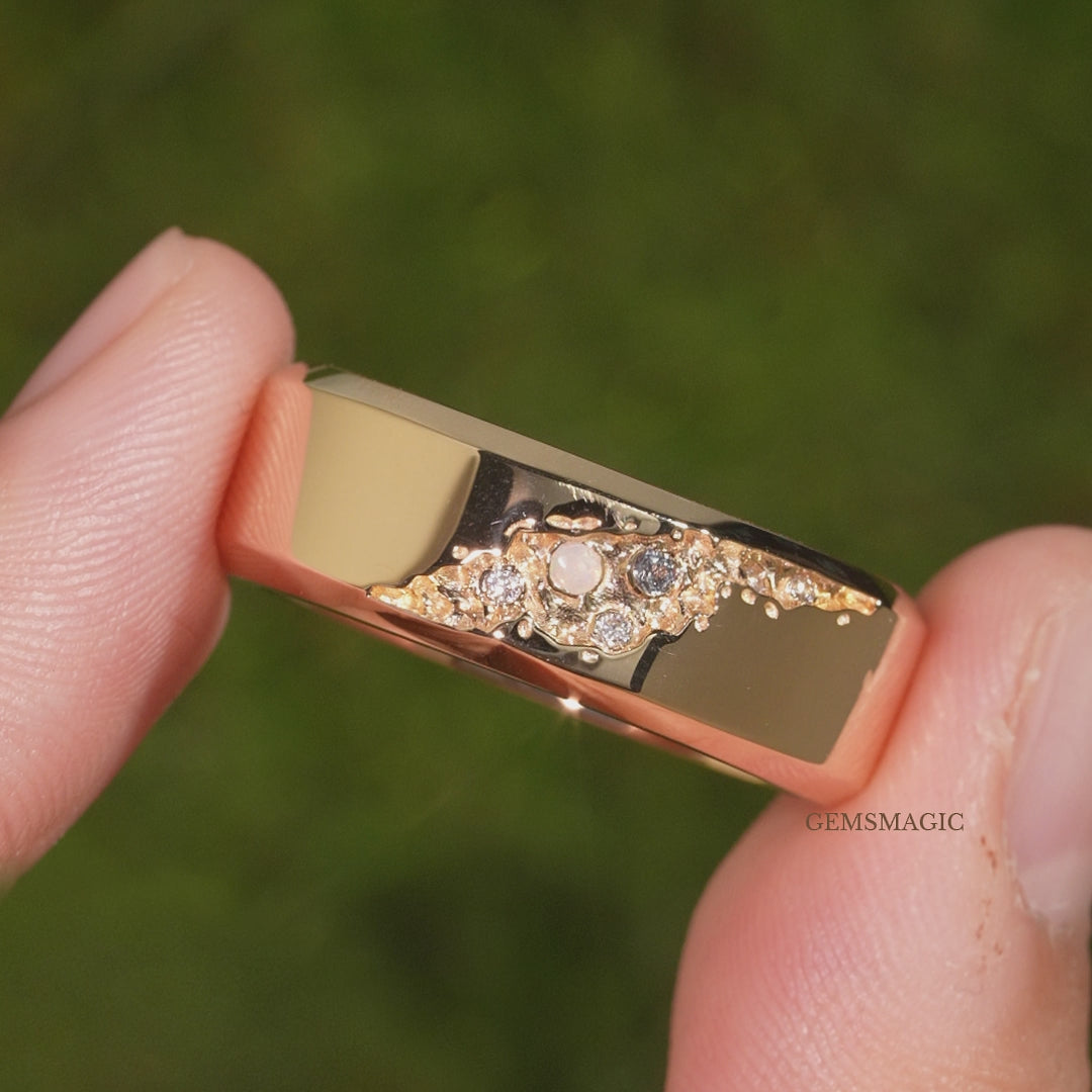 Unique Opal And Alexandrite Men's Ring