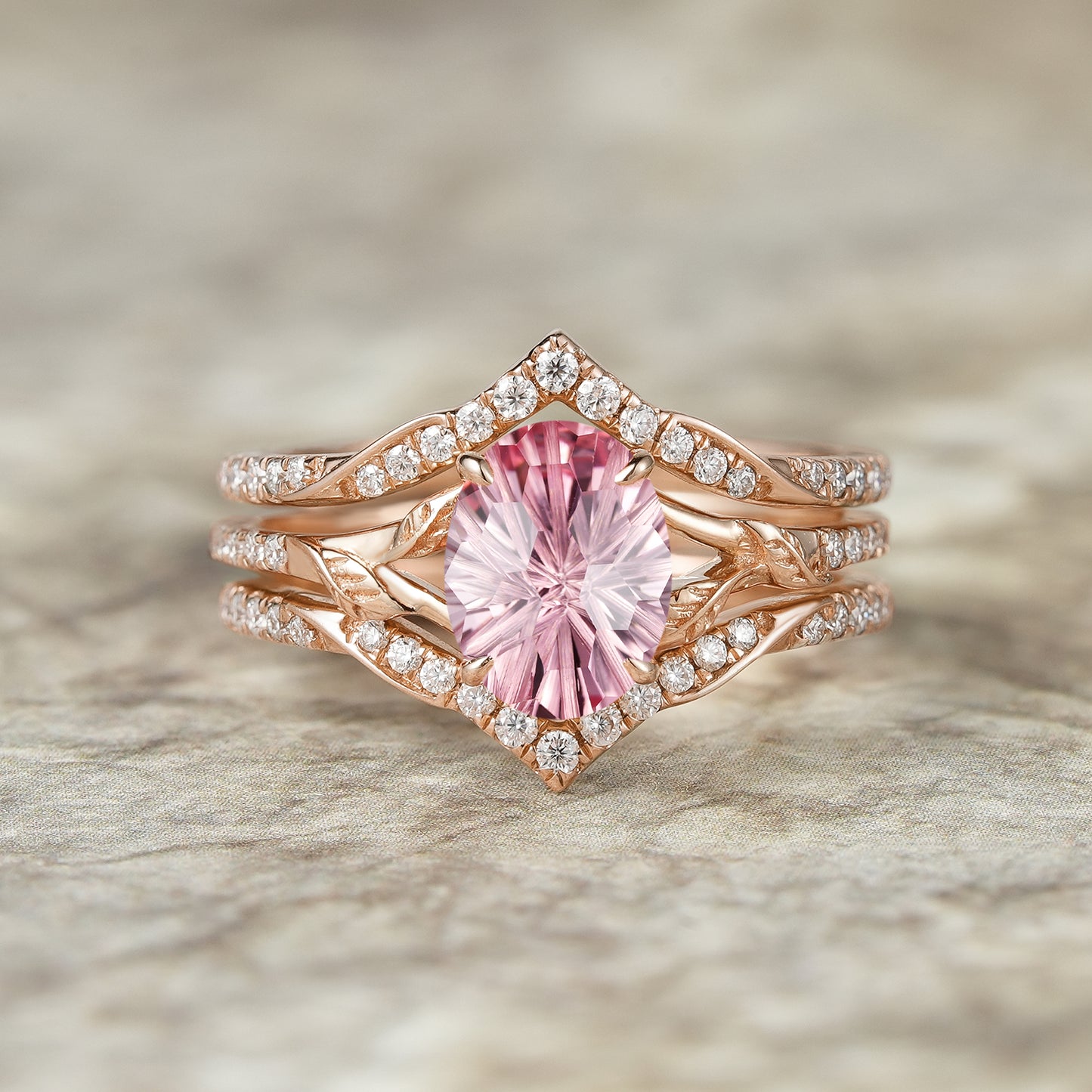Sparkle-cut Padparadscha Enhancer Ring Set-Tindra - GemsMagic