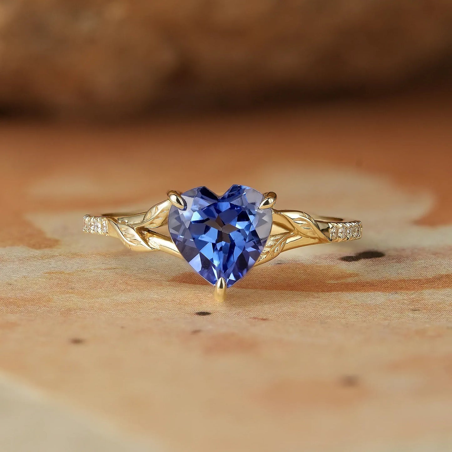 Heart Moissanite Leaf Engagement Ring