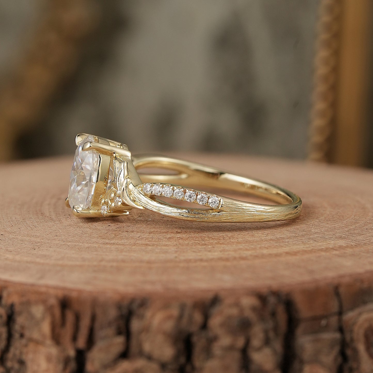 Oval Cut Moissanite Nature Inspired Engagement Ring-Noa - GemsMagic