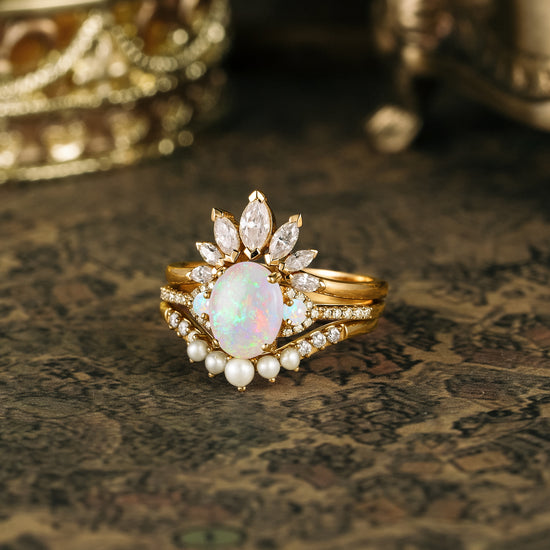 GemsMagic Bangkok Impressionist Inspired Design Opal Ring Set 3pcs