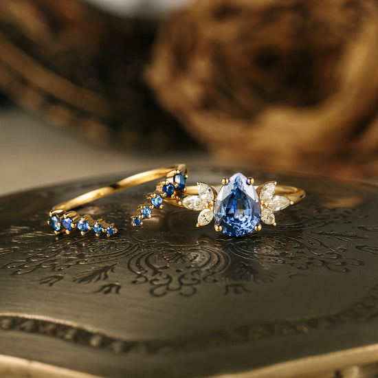 GemsMagic Blue Wisteria Inspired Sapphire Ring Set 2pcs