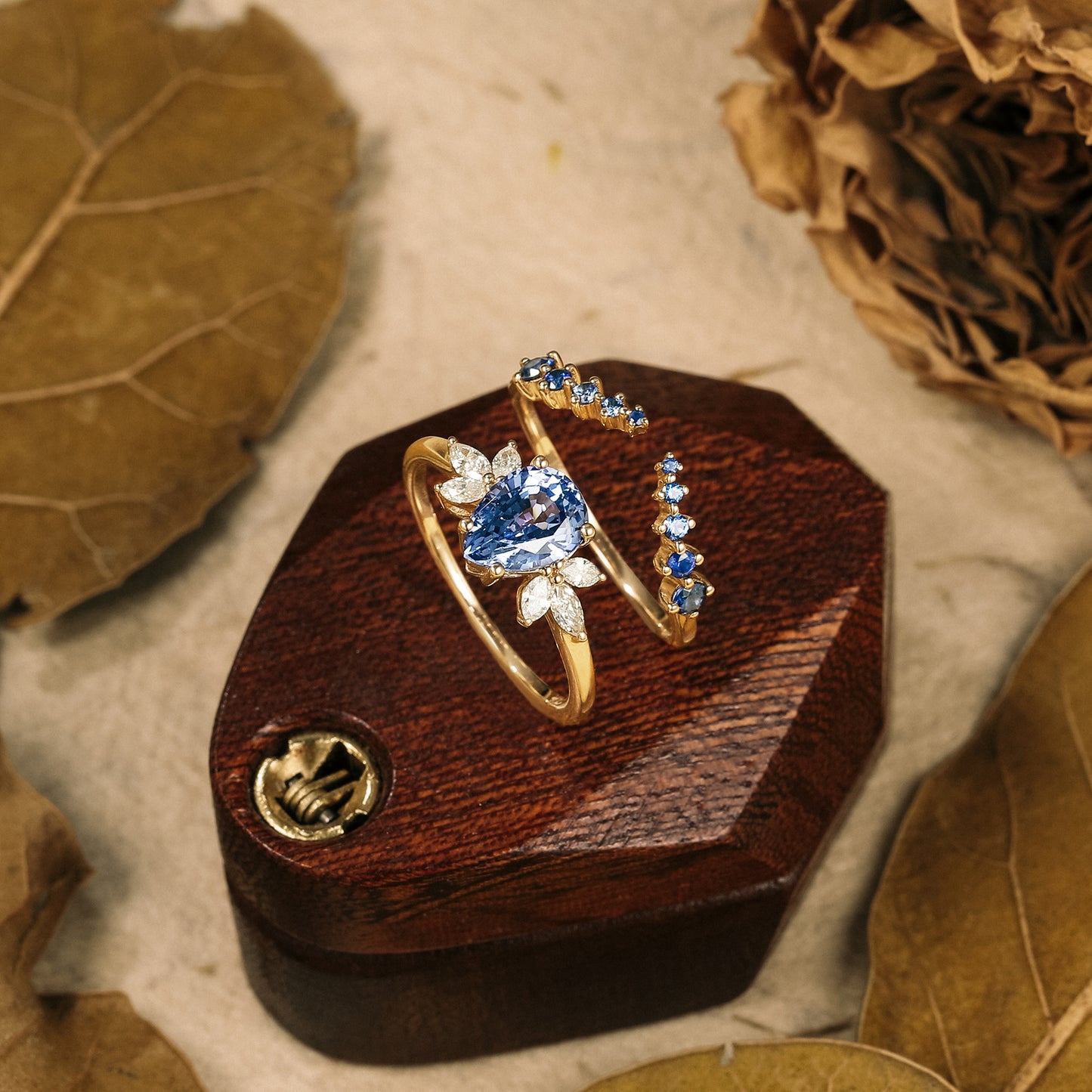 GemsMagic Blue Wisteria Inspired Sapphire Ring Set 2pcs