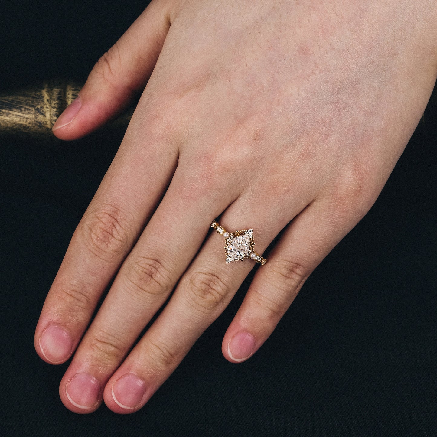 Lab Grown Diamond Ring with Pearl Accents