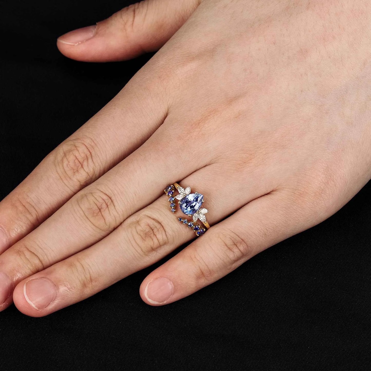 Blue Wisteria Inspired Sapphire Ring Set 2pcs