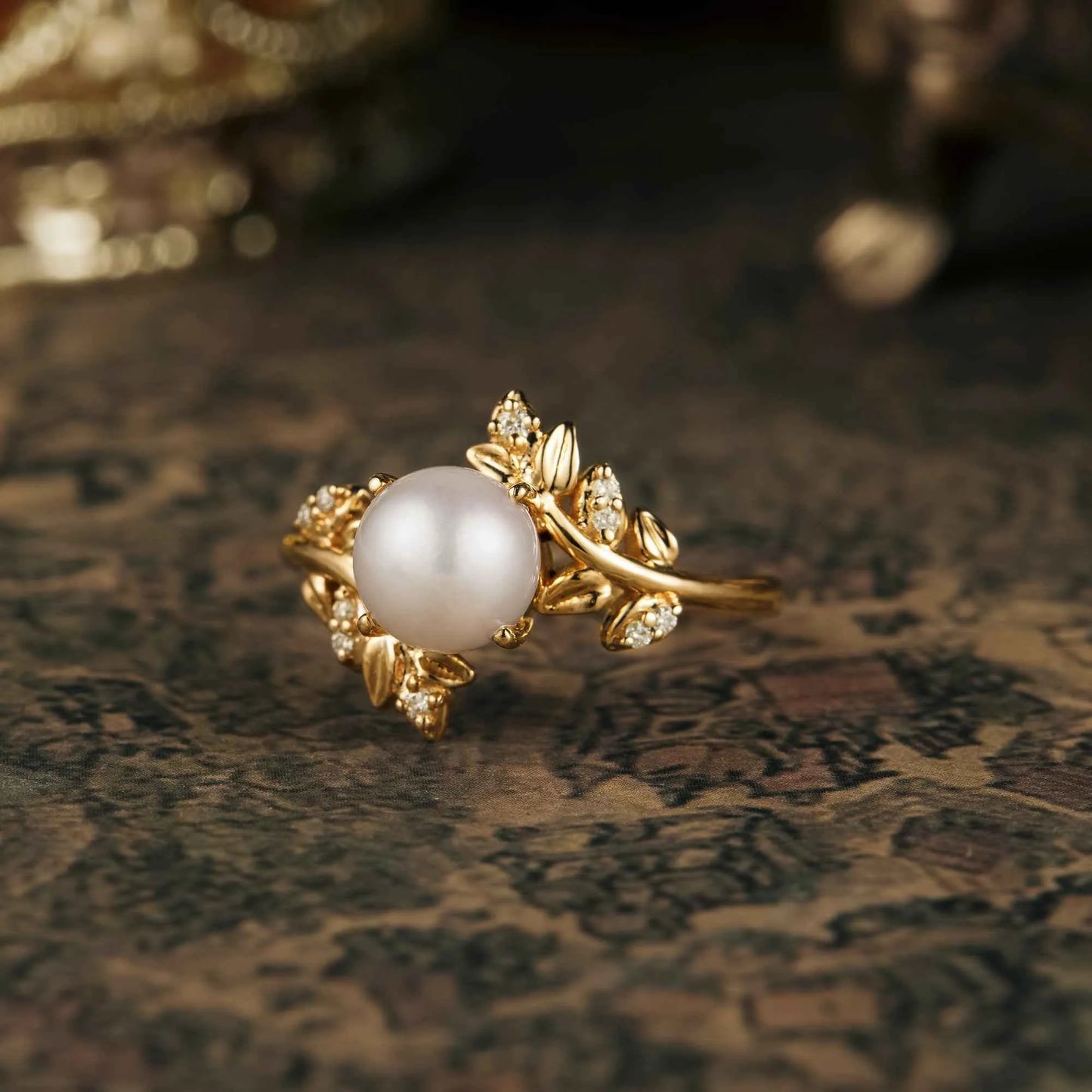 Moonlight Flower Inspired Akoya Pearl Ring