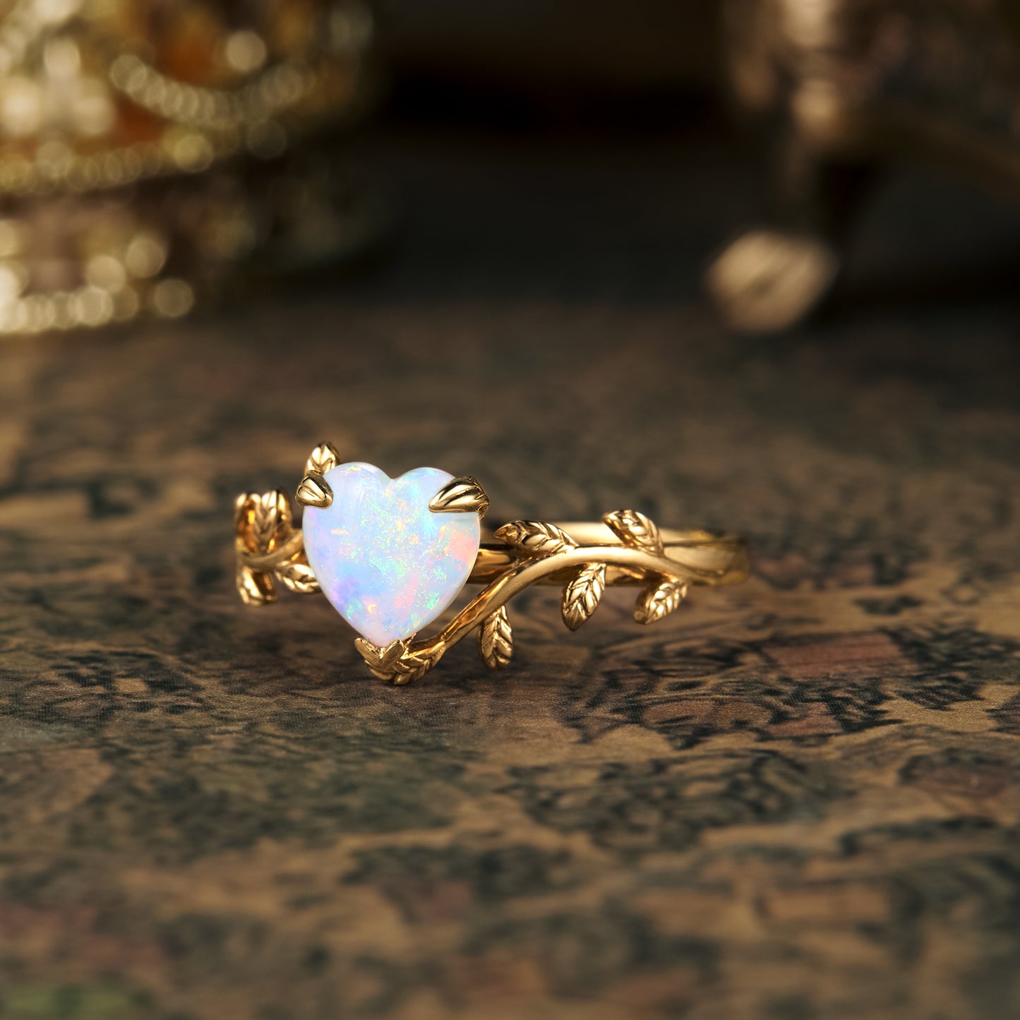 GemsMagic Nature Inspired Heart Shaped Opal Ring