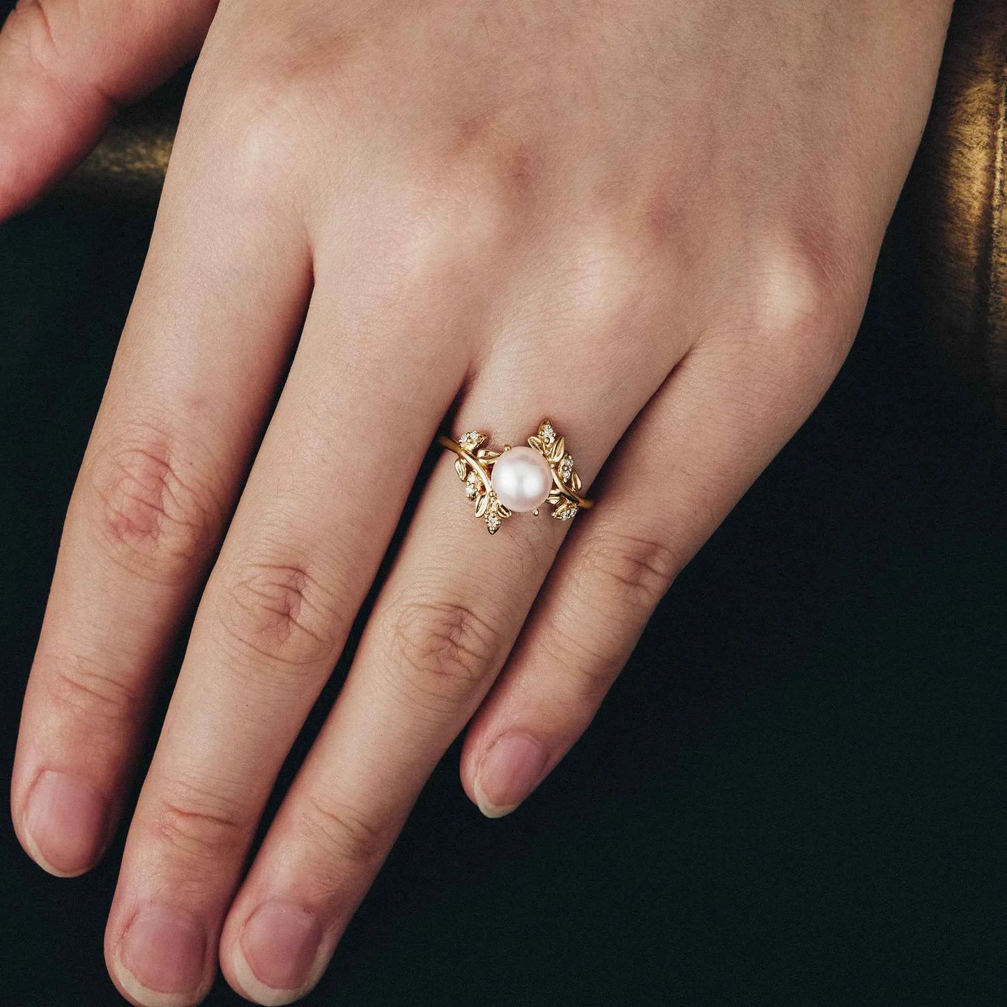 Moonlight Flower Inspired Akoya Pearl Ring