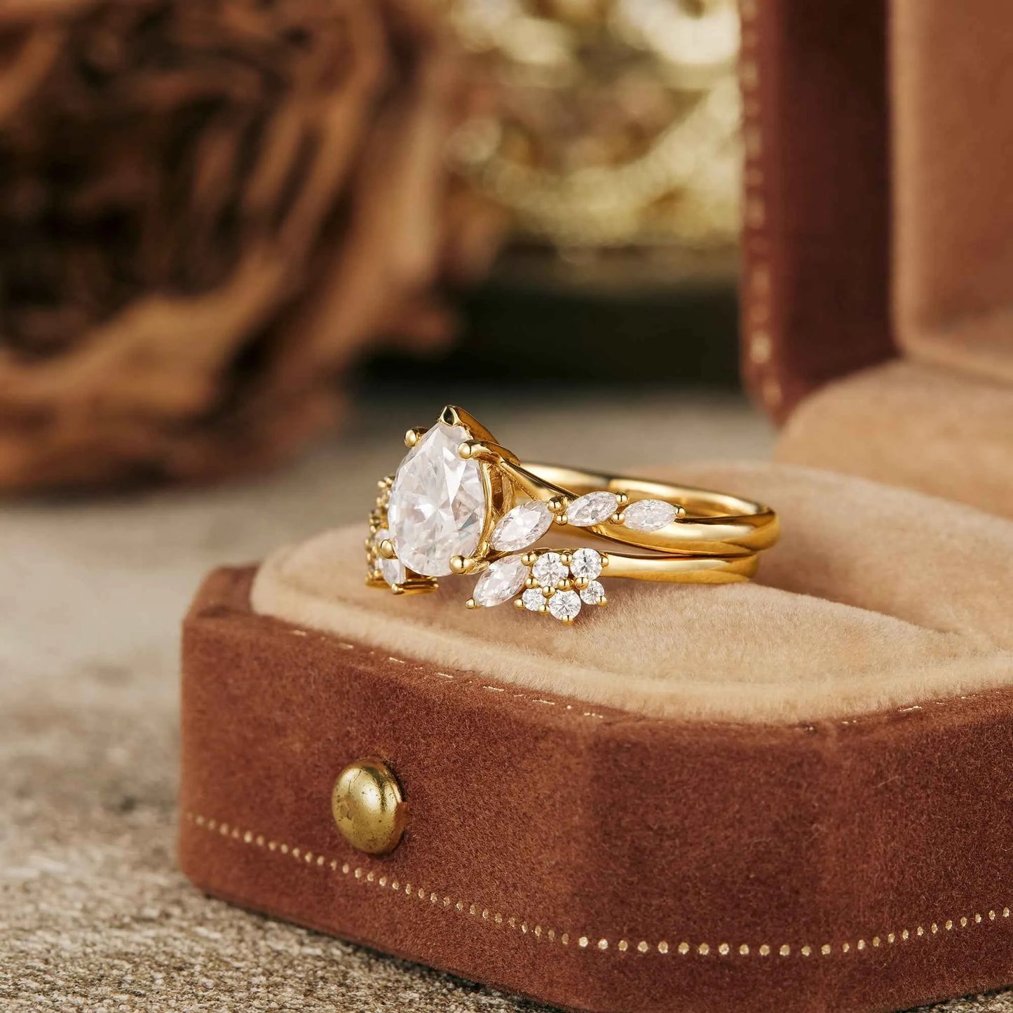 Marquise Moissanite Twisted Ring Set