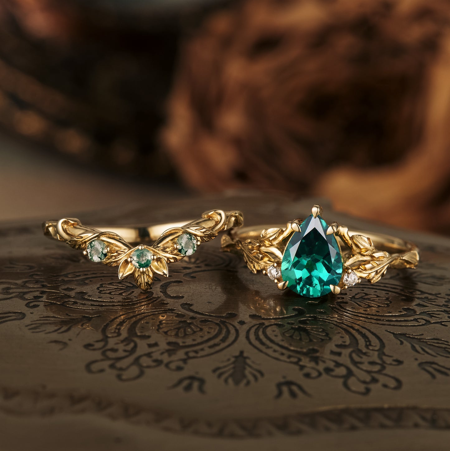 GemsMagic African Violet Inspired Engagement Ring Set 2pcs