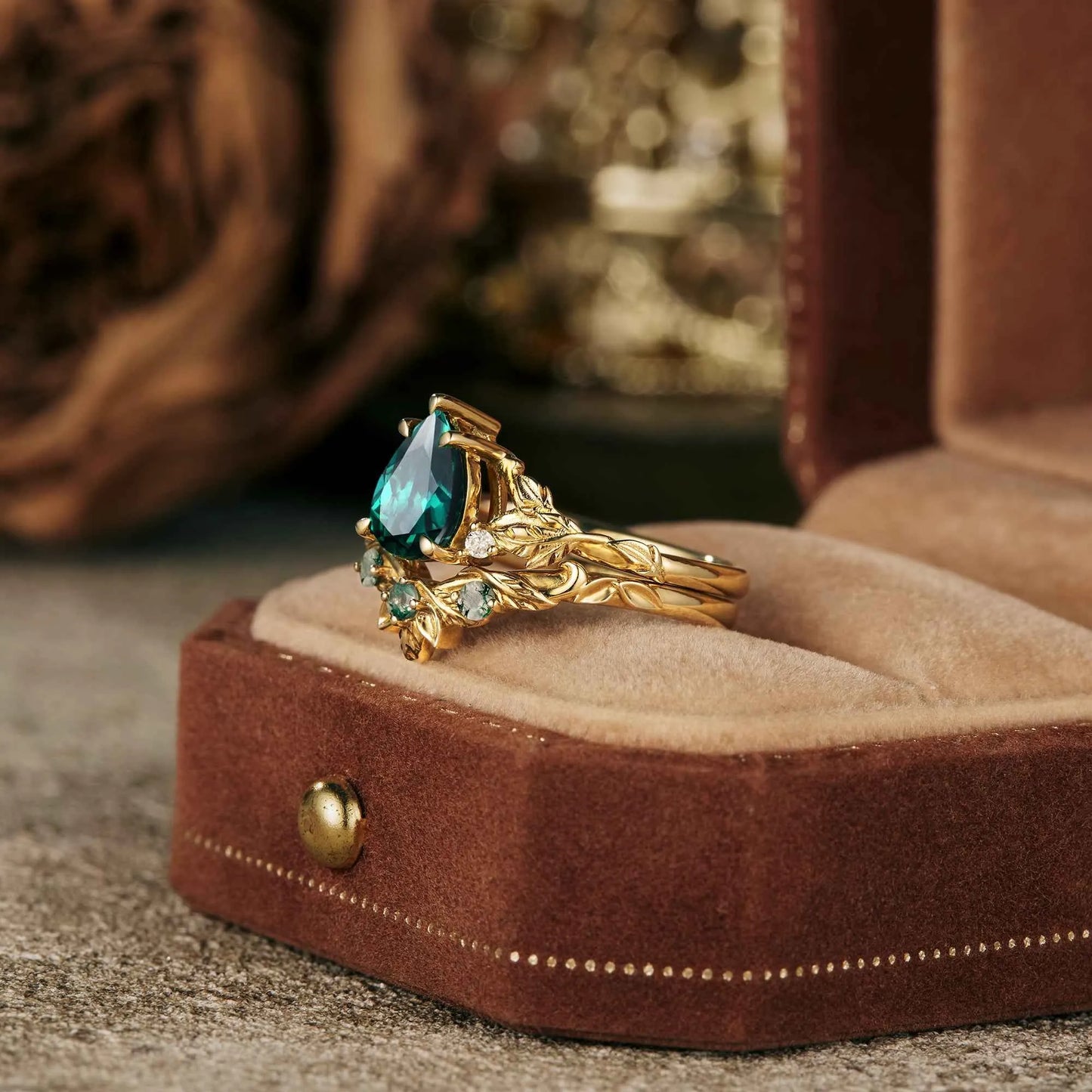 African Violet Inspired Engagement Ring Set