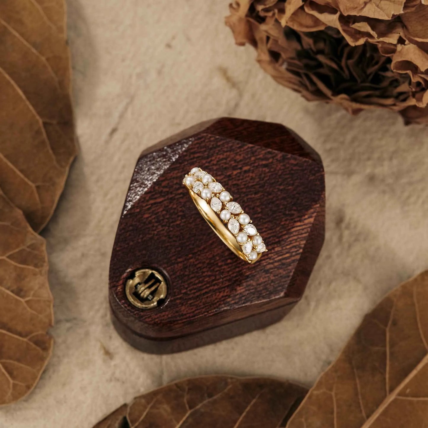 Pearl & Moissanite Wedding Band