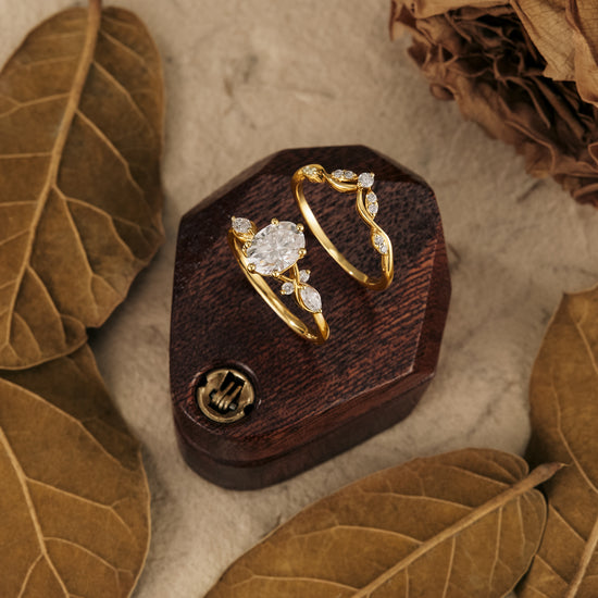 GemsMagic Honeysuckle Inspired Moissanite Ring Set 2pcs