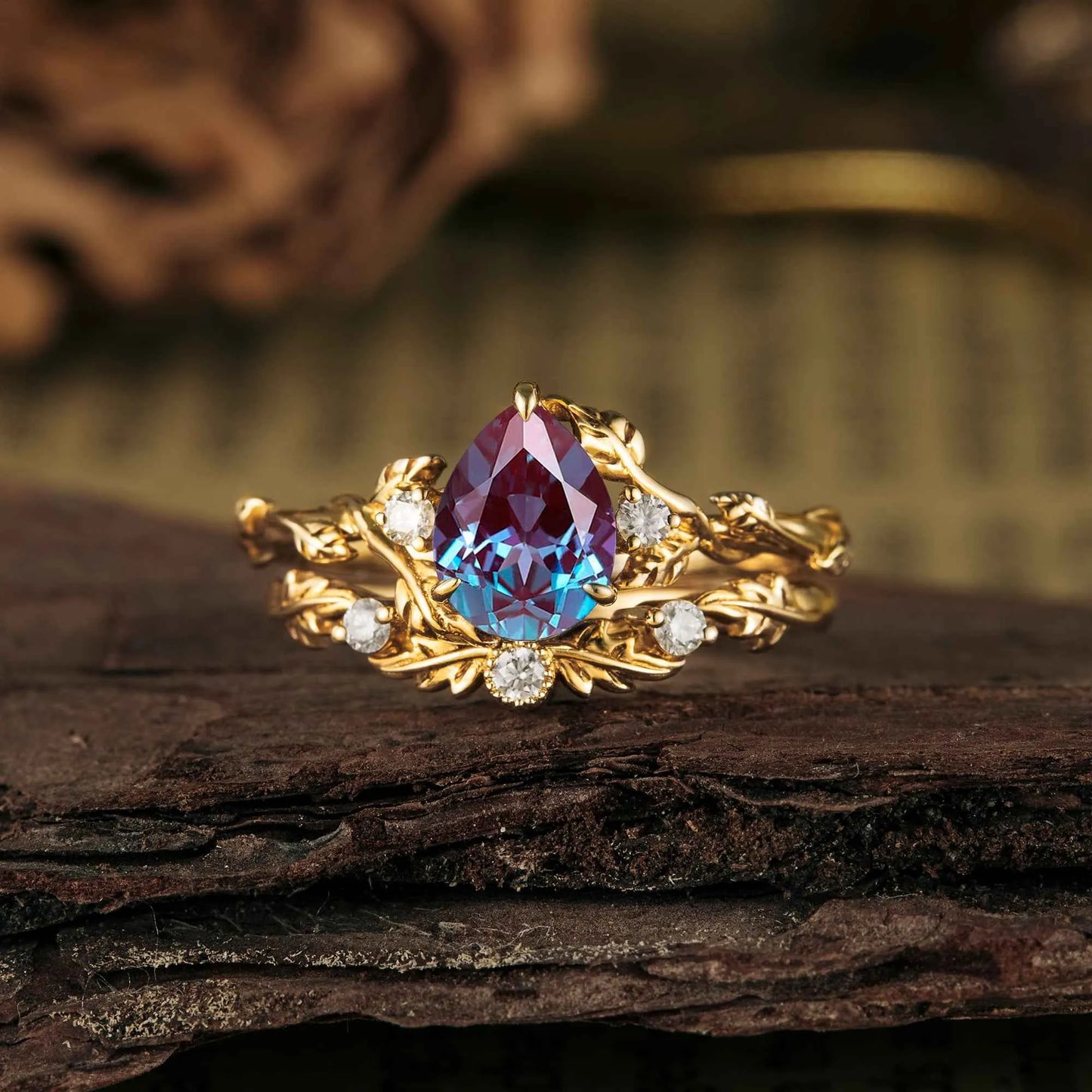 Virginia Creeper Inspired Alexandrite Ring Set