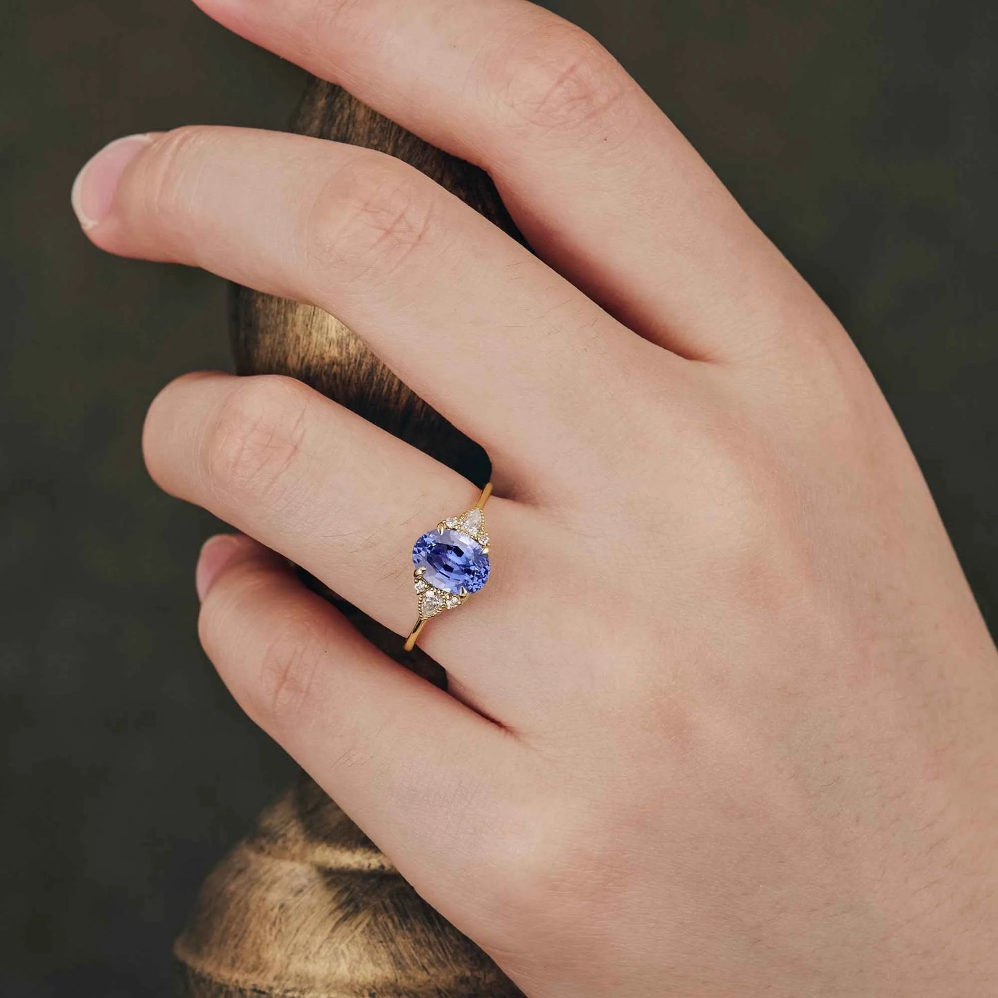 GemsMagic Oval Cut Sapphire Three-Stone Engagement Ring - GemsMagic