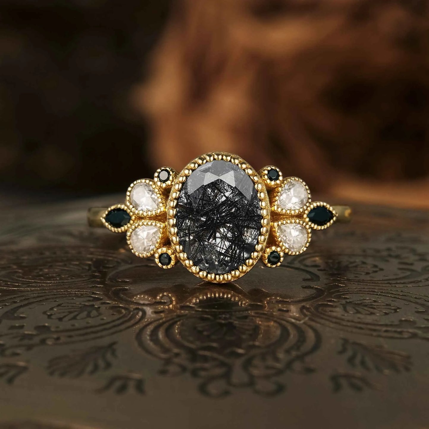 Black Rutilated Quartz Engagement Ring