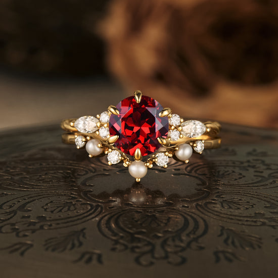 GemsMagic Fantasy Ruby Engagement Ring Set 2pcs