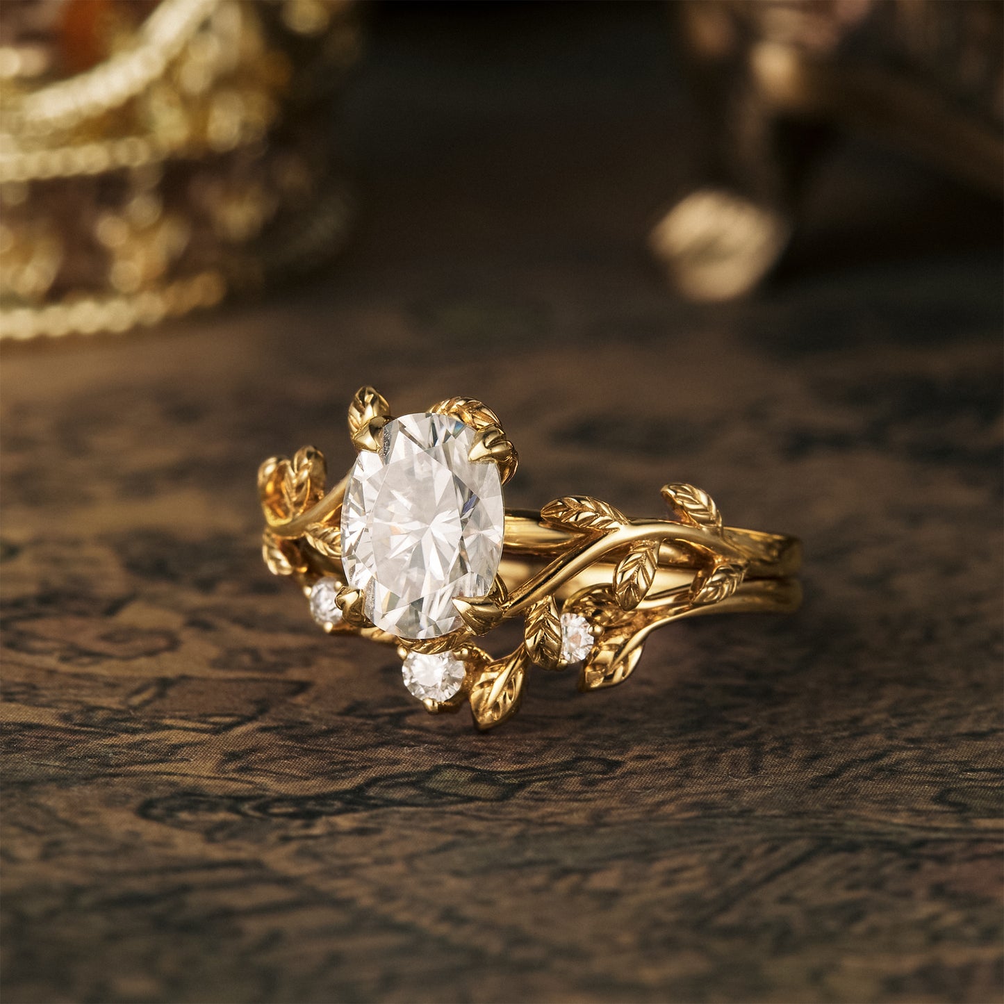 Oval Moissanite Cluster Engagement Ring Set