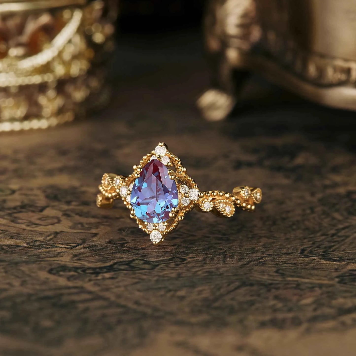 Pear Cut Alexandrite Twisted Engagement Ring