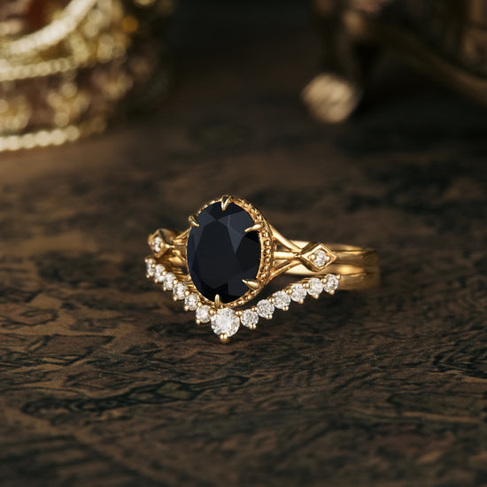 GemsMagic Vintage Black Onyx Ring Set 2pcs