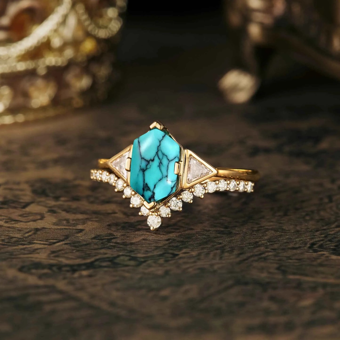 Boho Turquoise Engagement Ring Set