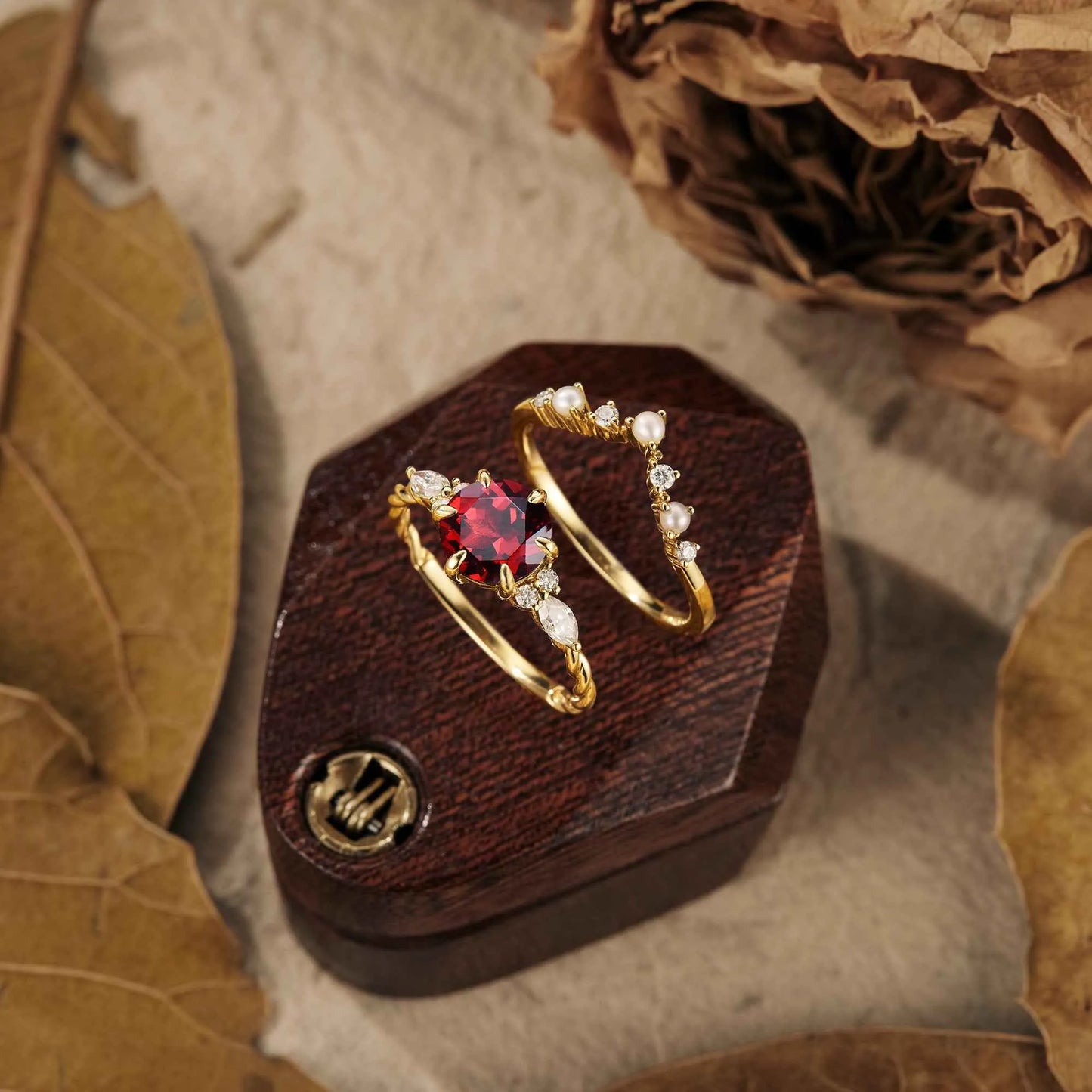 Fantasy Ruby Engagement Ring Set