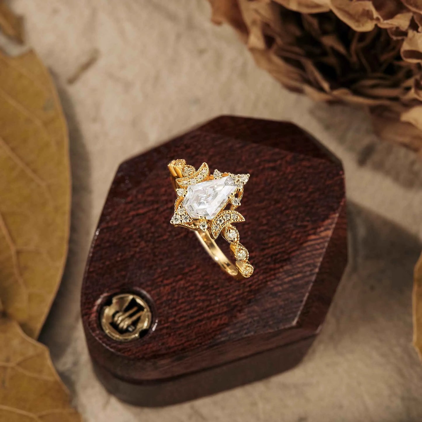 Coffin Shaped Moissanite Cluster Engagement Ring