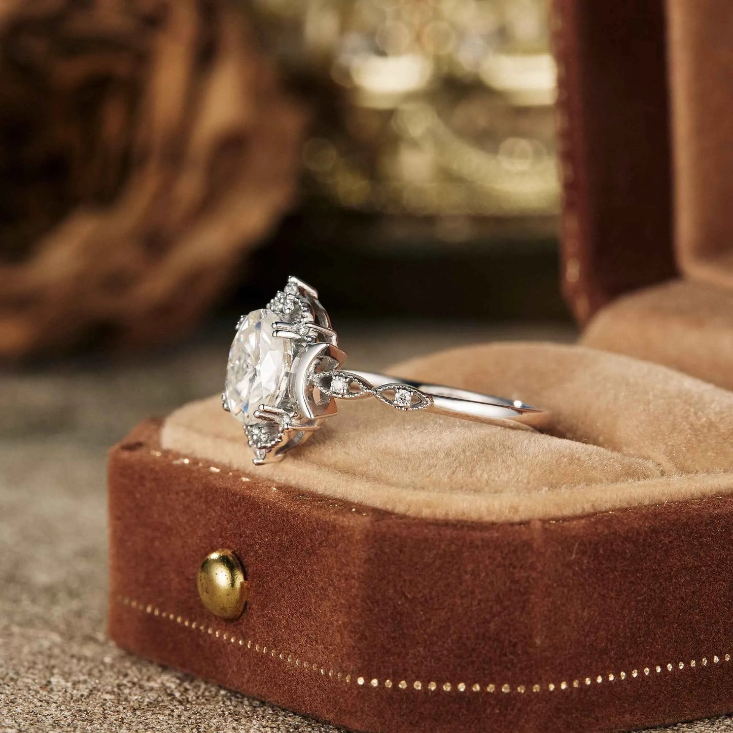 Oval Cut Moissanite White Gold Engagement Ring