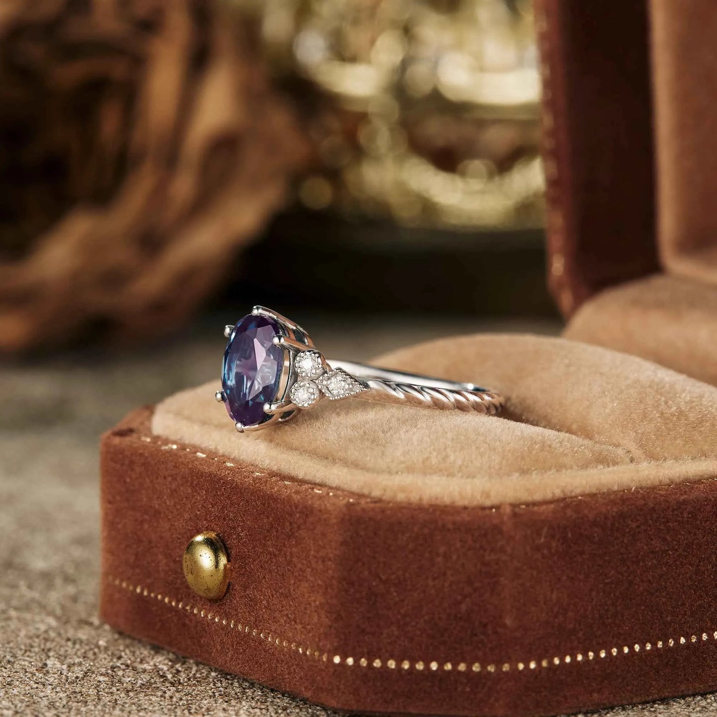 Oval Alexandrite Twisted Engagement Ring