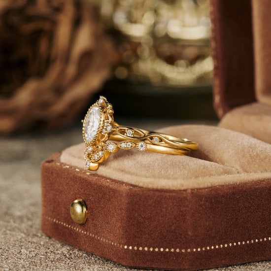 GemsMagic Moissanite Filigree Engagement Ring Set 2pcs