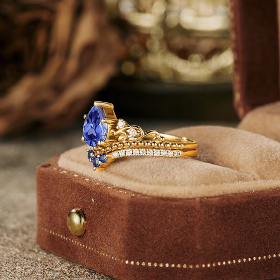 GemsMagic Vintage Cornflower Sapphire Wedding Band(Engagement ring not included)
