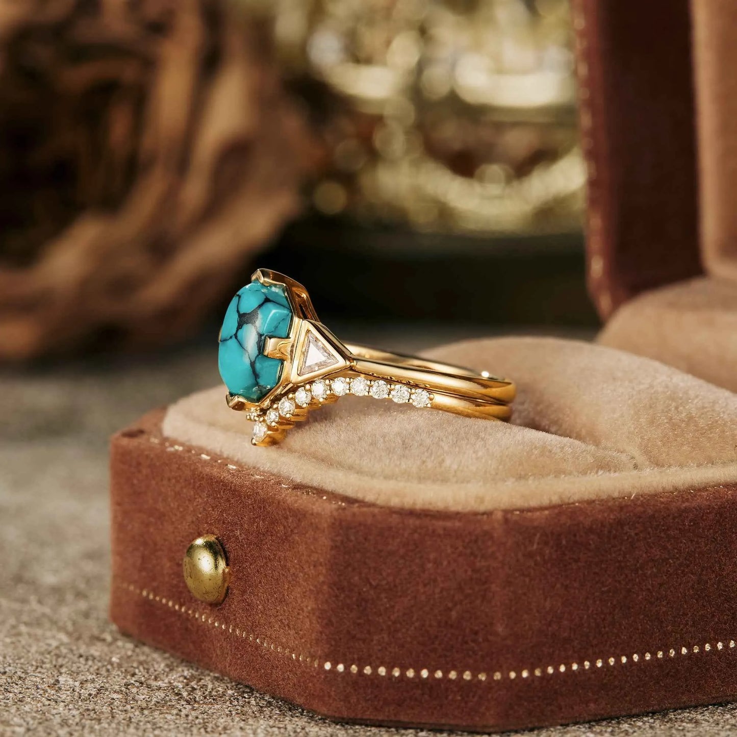 Boho Turquoise Engagement Ring Set