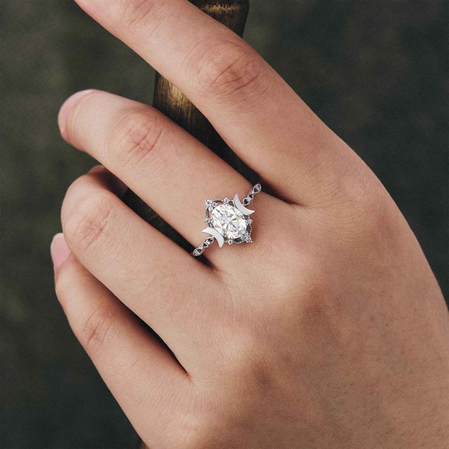 Oval Cut Moissanite White Gold Engagement Ring