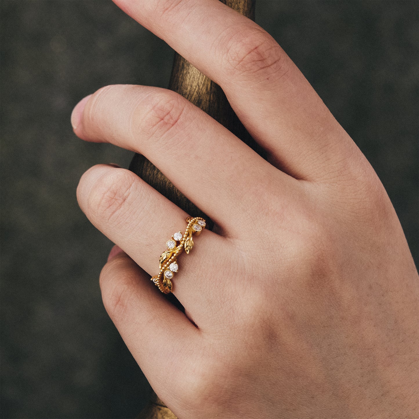 Moissanite Leaf Engraved Milgrain Wedding Band