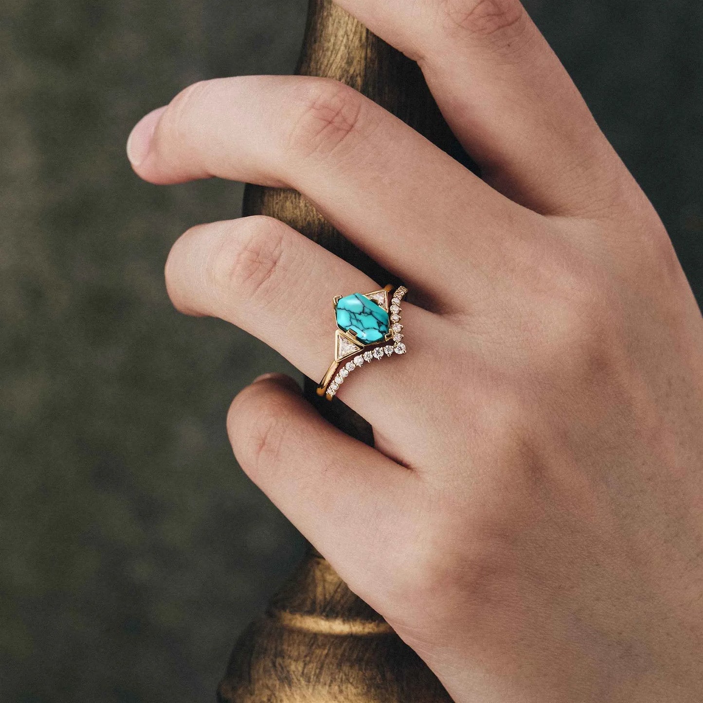 Boho Turquoise Engagement Ring Set