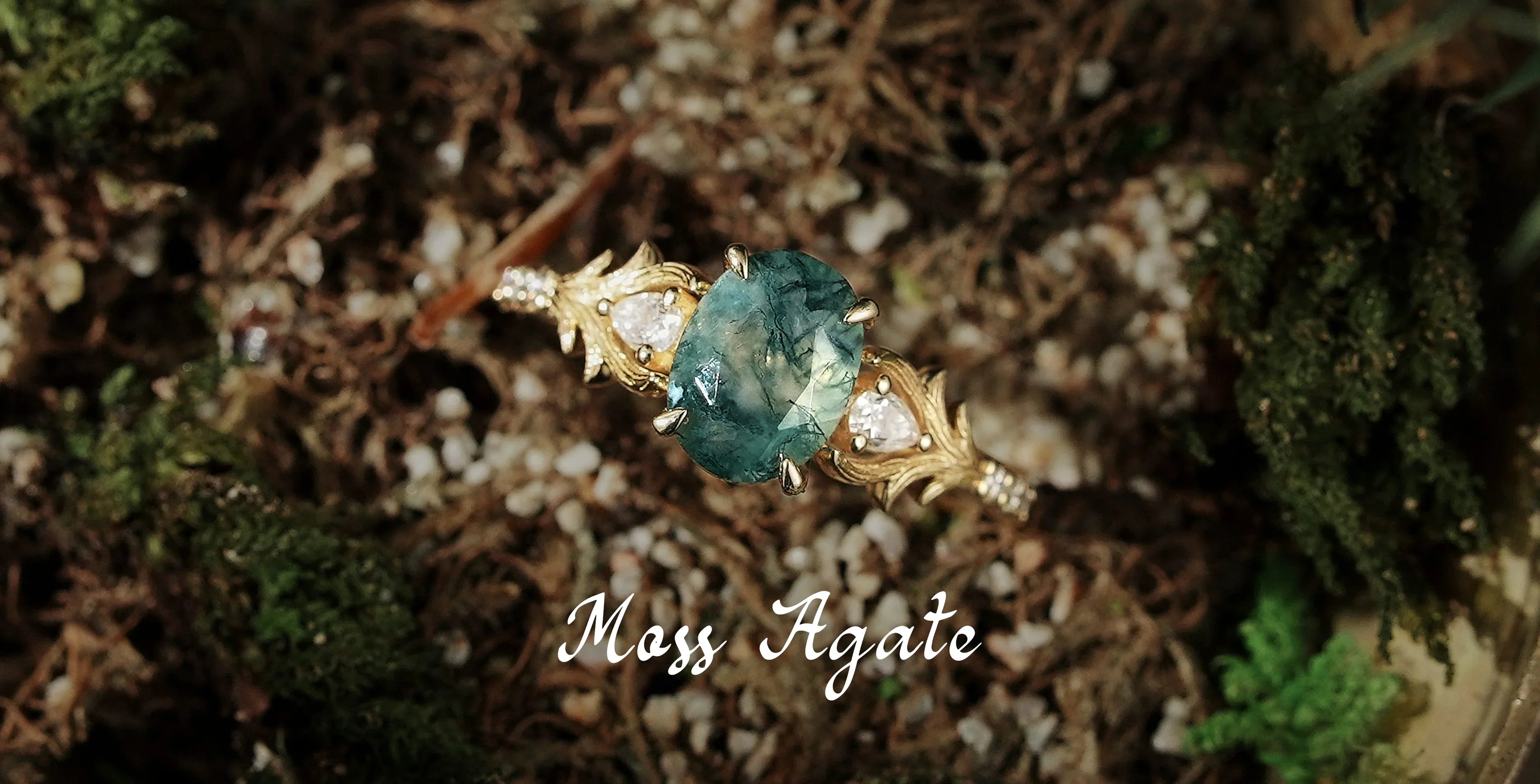  Moss Agate Engagement Ring