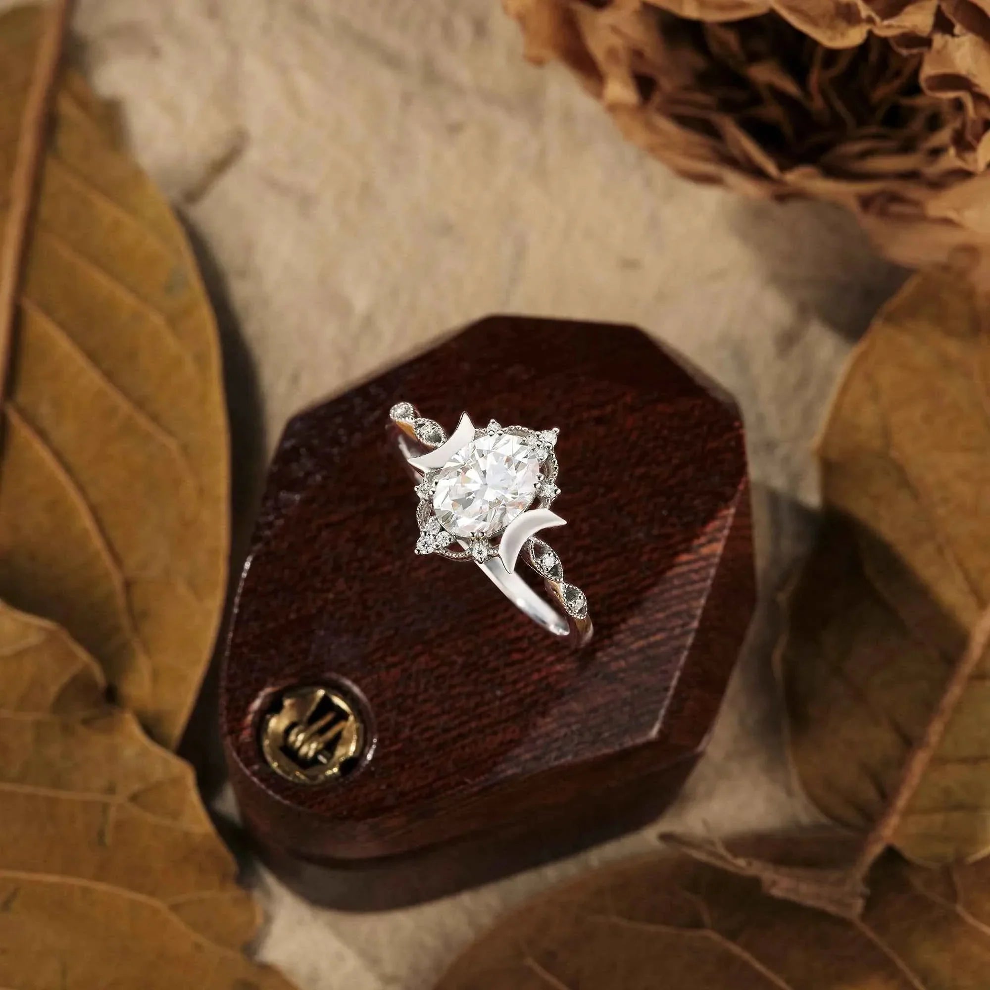 Vintage Oval Cut Moissanite Cluster White Gold Engagement Ring - GemsMagic