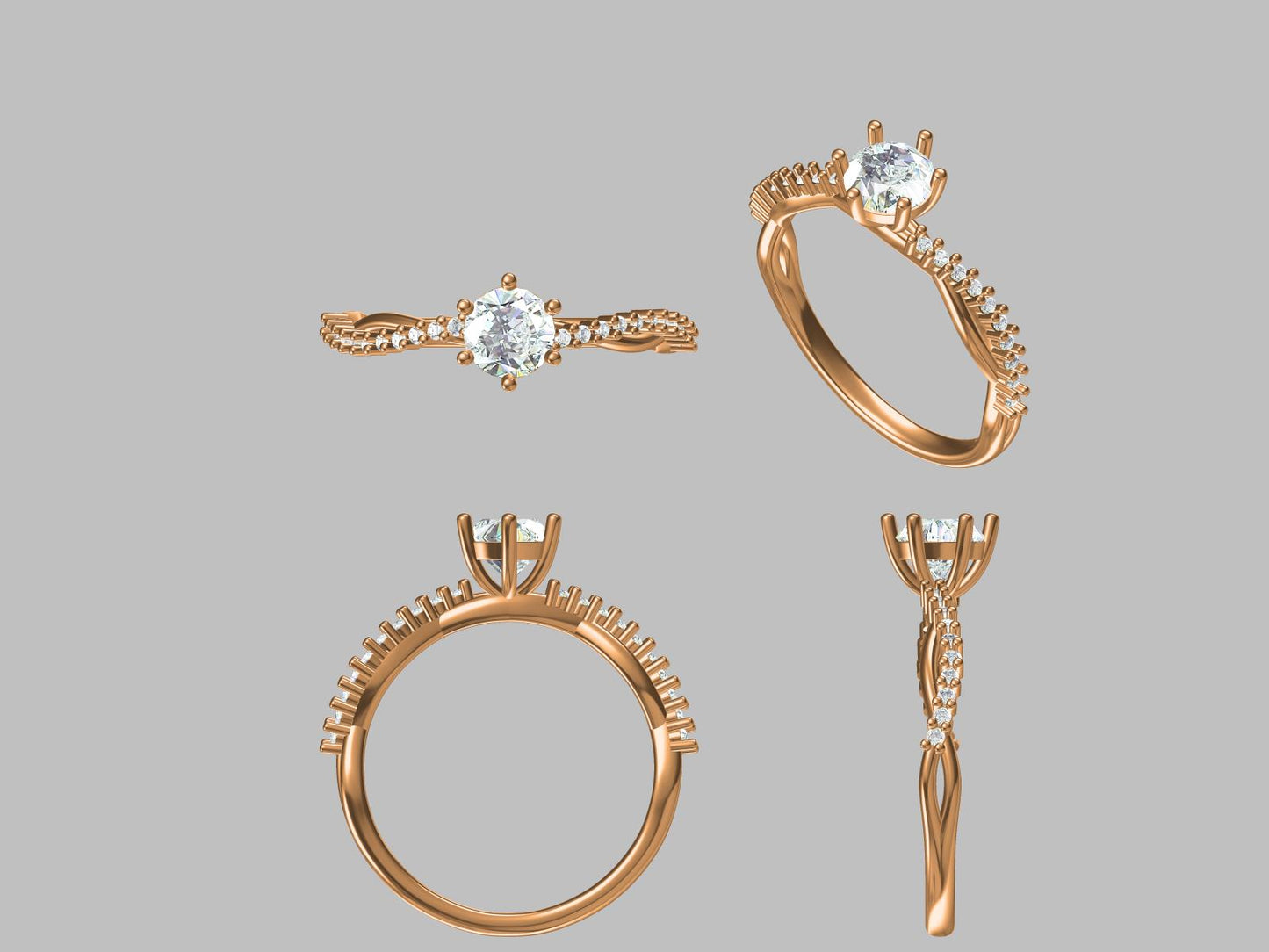 Custom rose gold engagement ring with lab-grown diamond and moissanite side stones