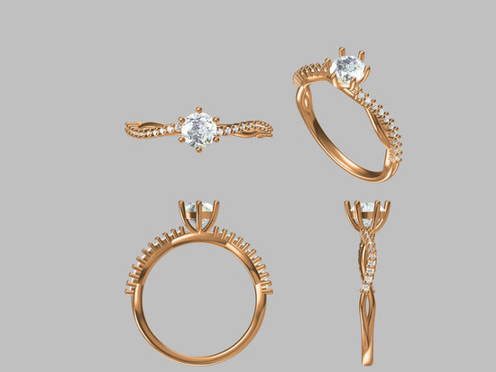 Custom rose gold engagement ring with lab-grown diamond and moissanite side stones