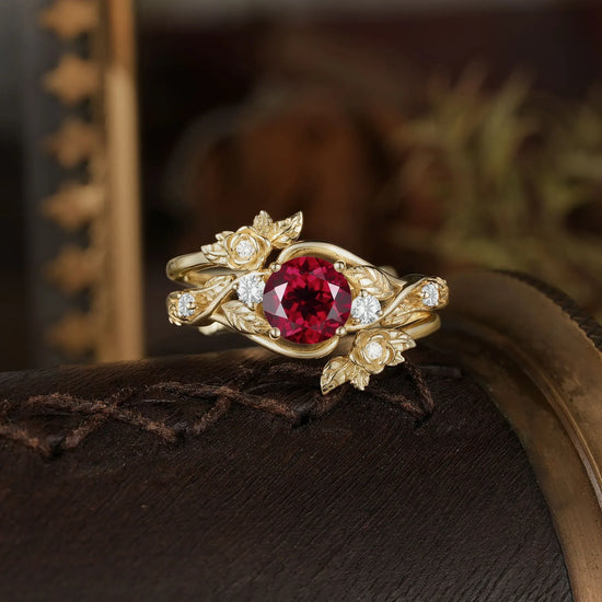 Ruby ring set with moissanite
